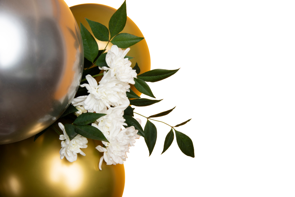golden balloons with flowers